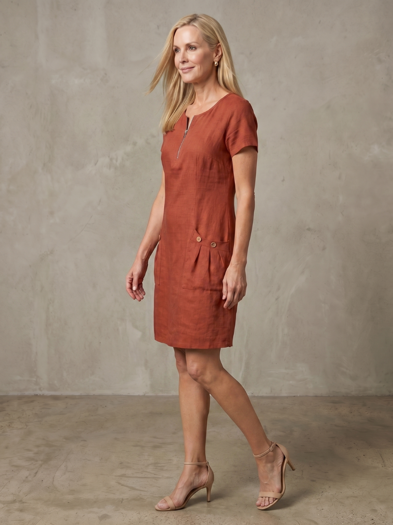 Callabelle | Zip Neck Pocket Detail Knee Length Dress