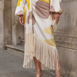 Briwynne | Abstract Print Fringe Hem Midi Dress