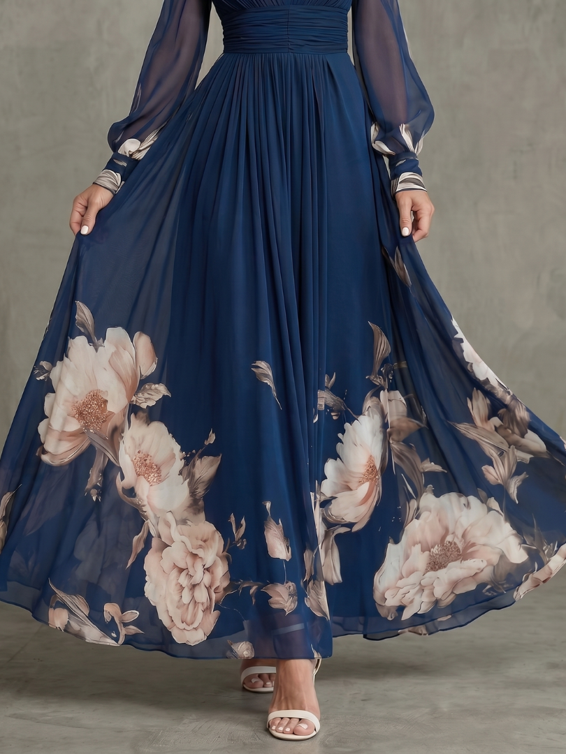 Taliavia | Pleated Sheer Sleeves Maxi Dress