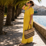 Faerose | Textured V Neck Short Sleeve Flowing Midi Dress