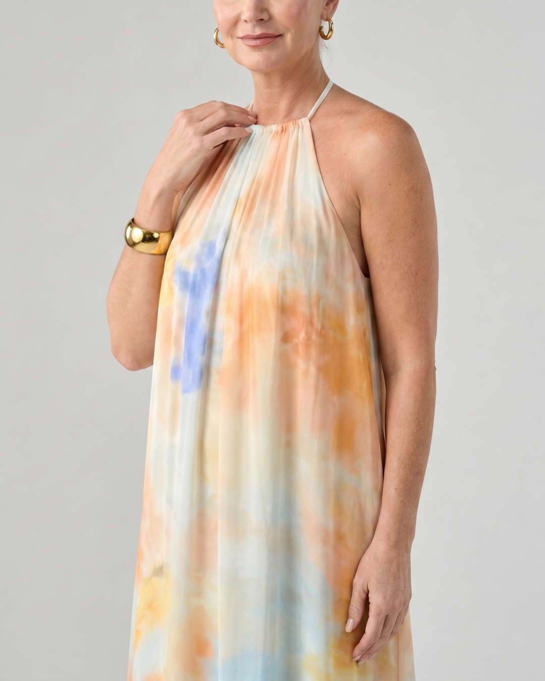 Larsette | Watercolor Halter Neck Flowing Maxi Dress