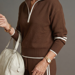 Della | Zip Neck Long Sleeve Side Stripe Leg Pants Set