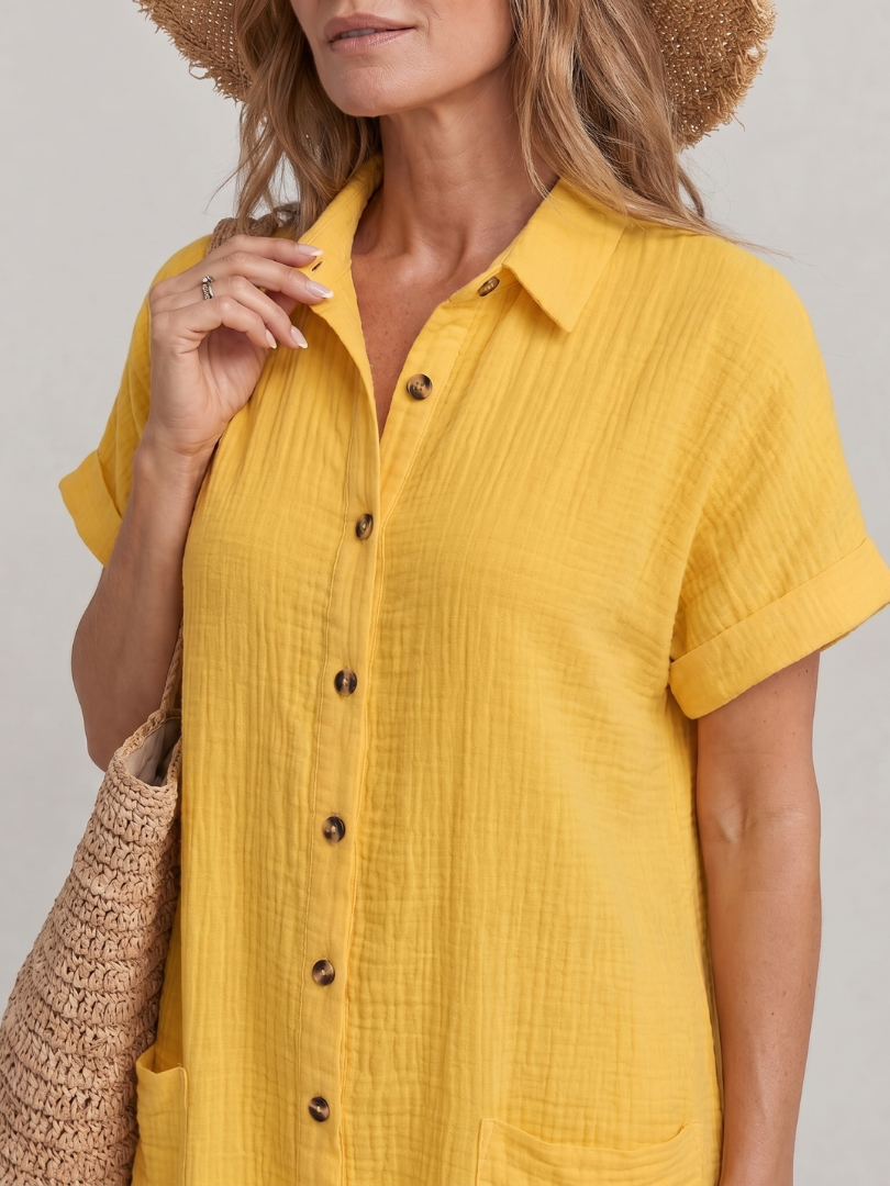 Briavia | Short Sleeve Front Pockets Knee Length Dress