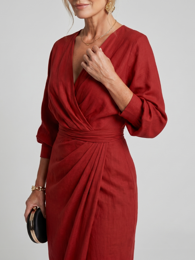 Senda | Long Sleeve Wrap Overlap Skirt Midi Dress