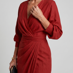 Senda | Long Sleeve Wrap Overlap Skirt Midi Dress
