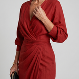 Senda | Long Sleeve Wrap Overlap Skirt Midi Dress