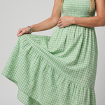 Sabdra | Sleeveless Square Neck Gingham Pattern Midi Dress