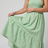 Sabdra | Sleeveless Square Neck Gingham Pattern Midi Dress