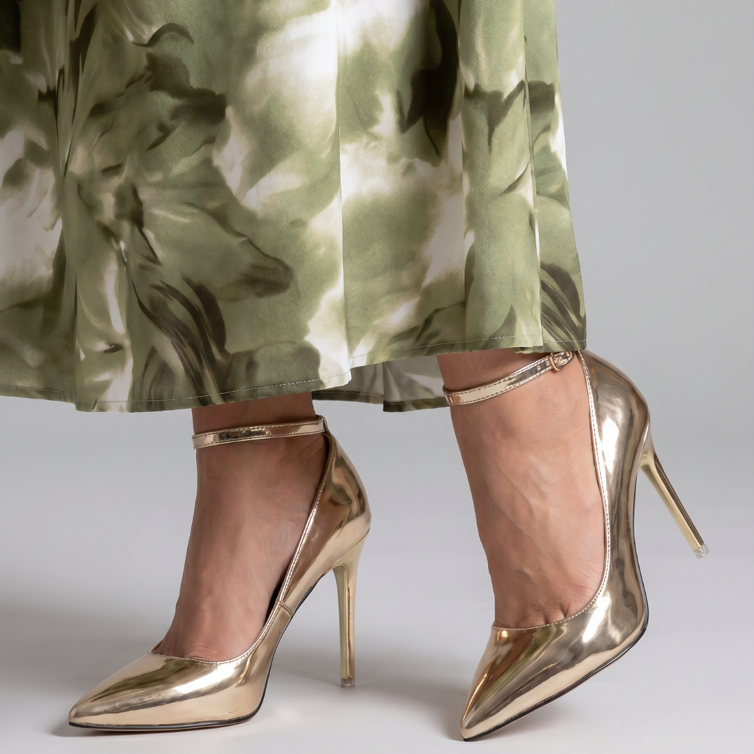 Callette | Metallic Pointed Toe Ankle Strap Pumps