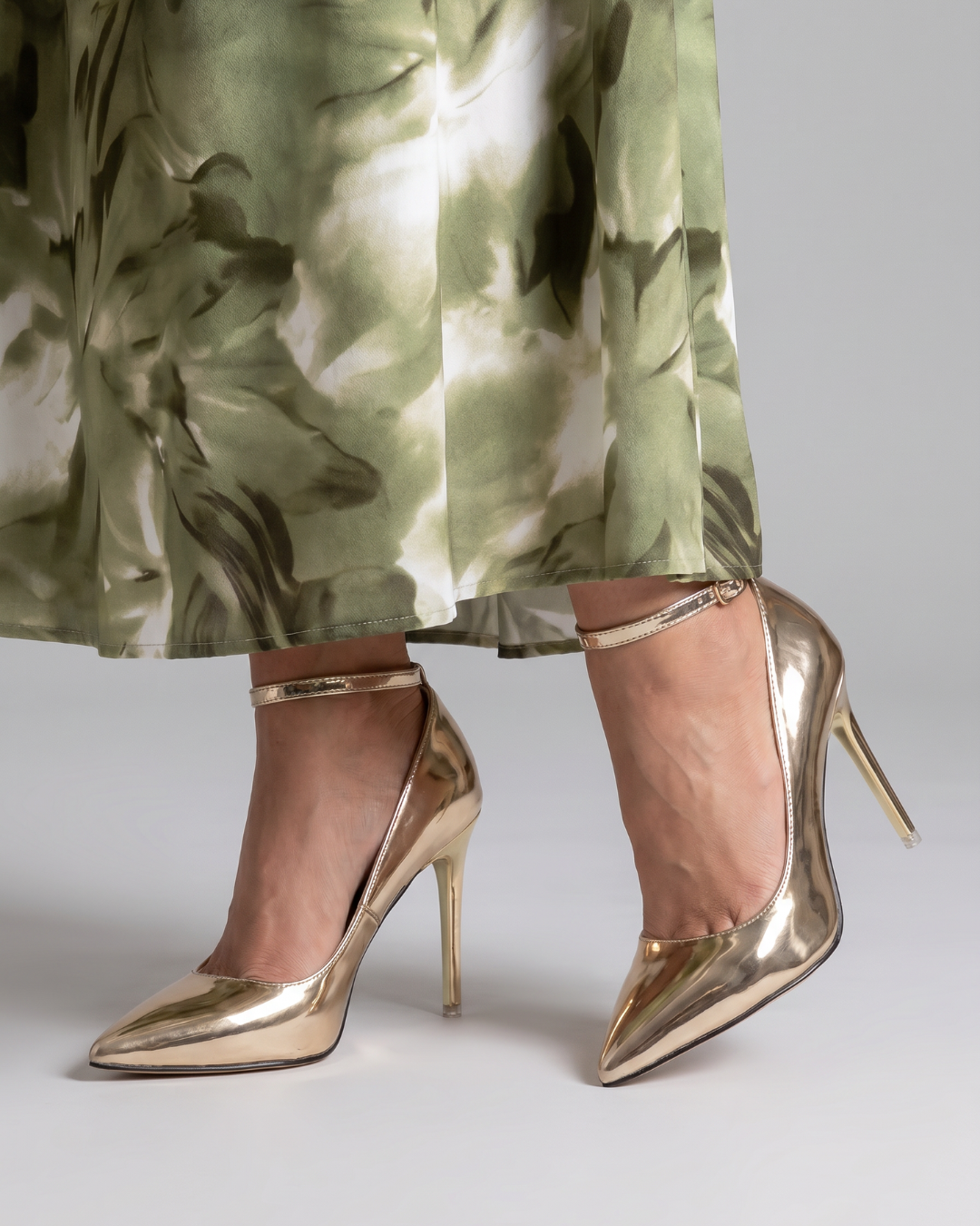 Callette | Metallic Pointed Toe Ankle Strap Pumps