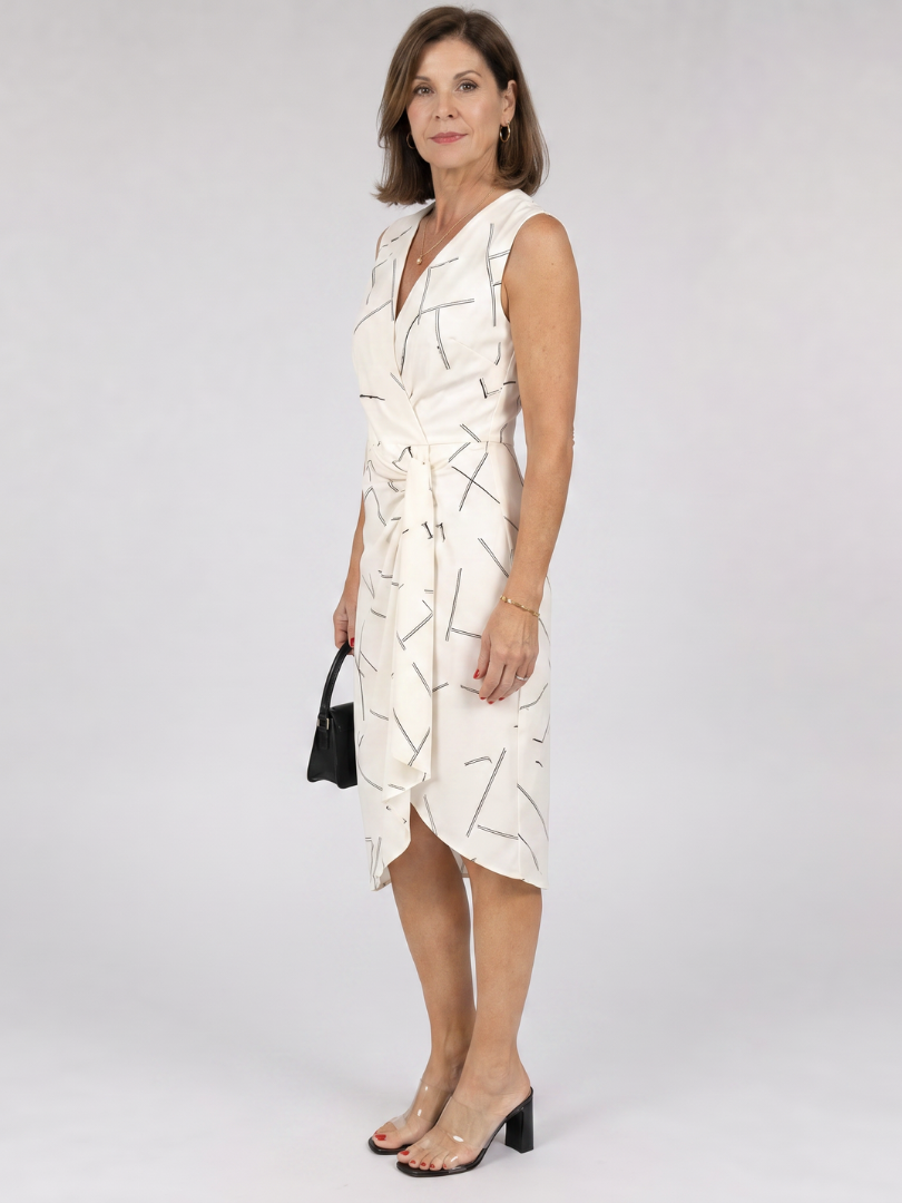Romila | Sleeveless Printed Wrap Knee Length Dress