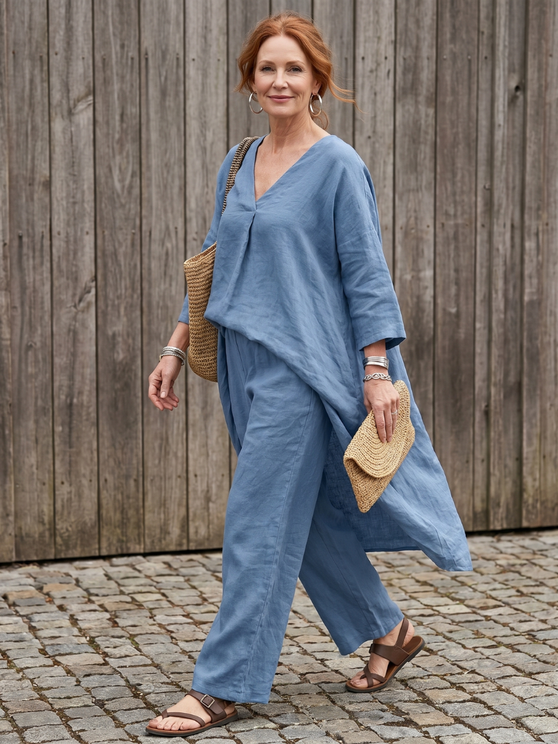 Penwynne | Loose Tunic Top Wide Leg Pant Set