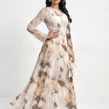 Kaldra | Long Sleeve Abstract Print Waist Maxi Dress