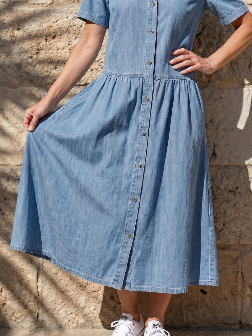 Liabelle | Gathered Waist Collar Front Midi Dress