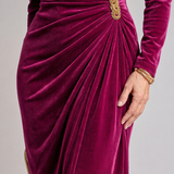 Zarrose | Draped Cowl Neck Satin Midi Dress