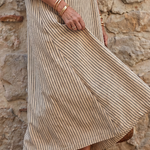 Orlarina | Off Shoulder Vertical Stripe Pattern Midi Dress