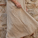 Orlarina | Off Shoulder Vertical Stripe Pattern Midi Dress