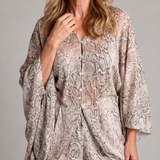 Odassa | Snake Print Draped Blouse And Wide Leg Pants Set