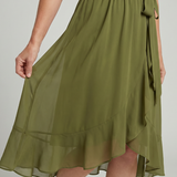 Tamsinlia | Short Sleeve Wrap Soft Flowing Hem Midi Dress