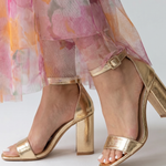 Nevla | Metallic Ankle Strap Block Heel Sandals