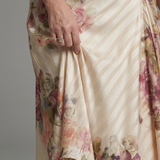 Romyssa | Flutter Sleeve Wrap Floral Stripe Print Midi Dress