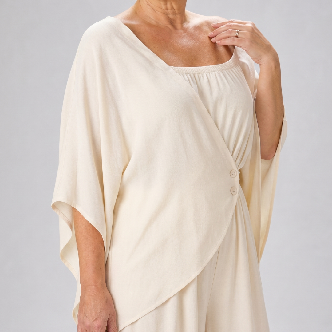 Nevsia | Draped Off Shoulder Top And Wide Leg Pants Set