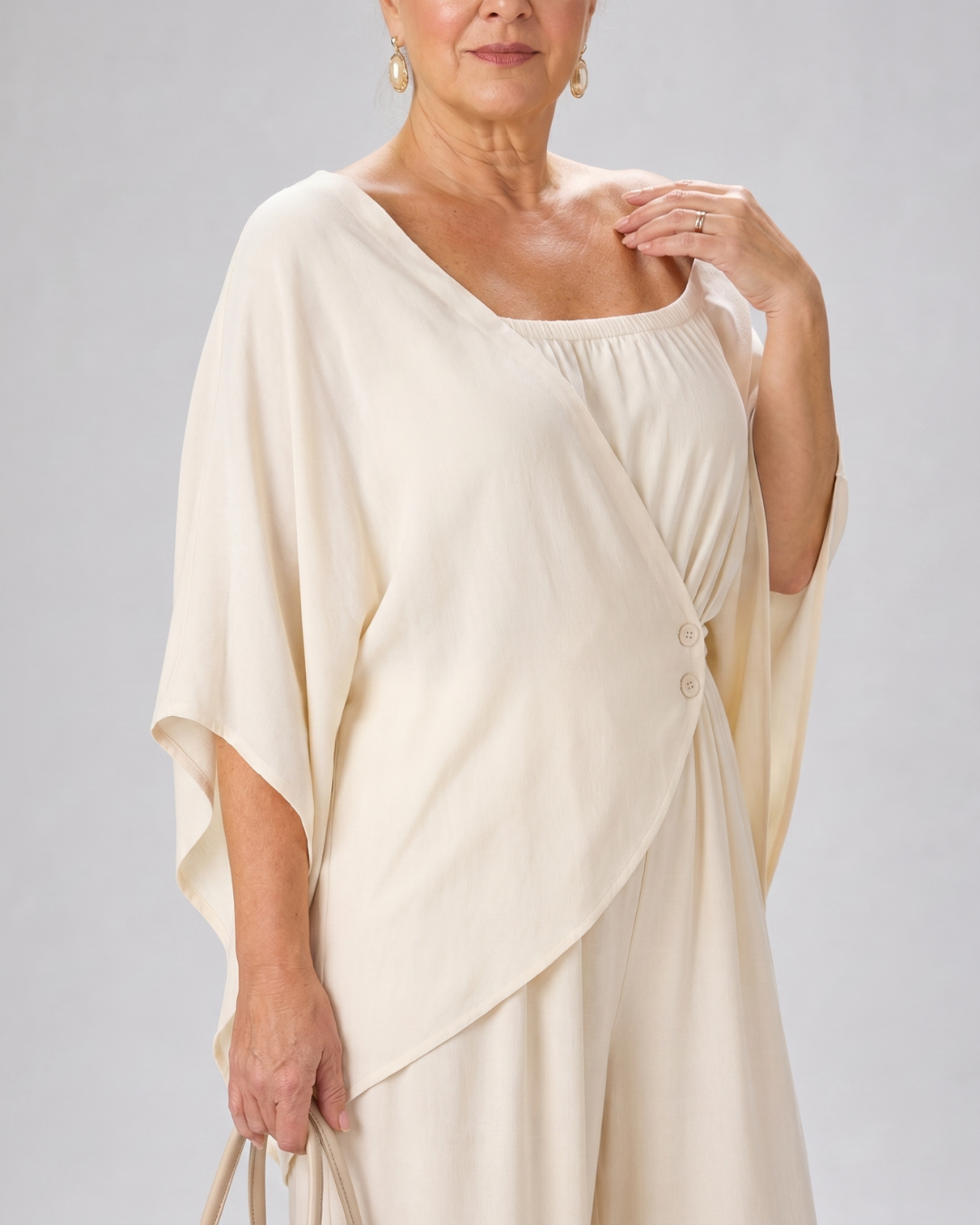 Nevsia | Draped Off Shoulder Top And Wide Leg Pants Set