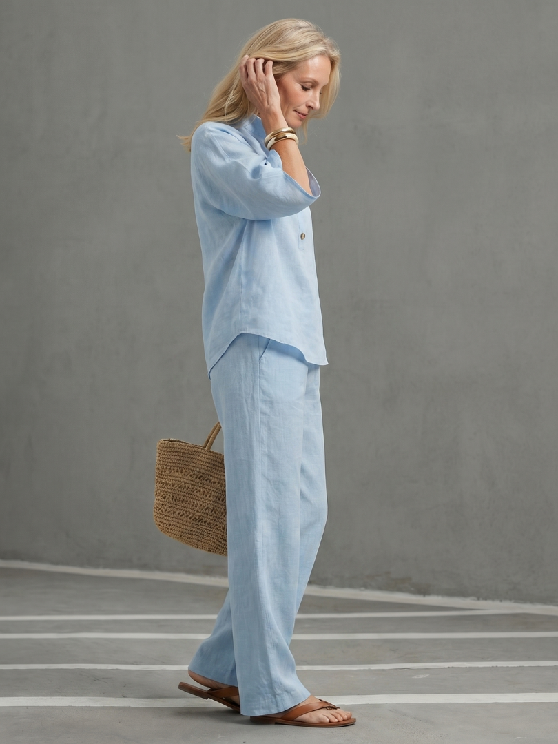 Frebeth | Button Front Relaxed Tunic Trouser Set