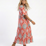 Lilasette | Paisley Print V Neck Short Sleeve Midi Dress