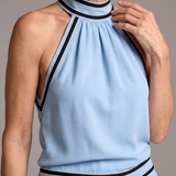 Elira | Contrast Trim Halter Neck Wide Leg Jumpsuit