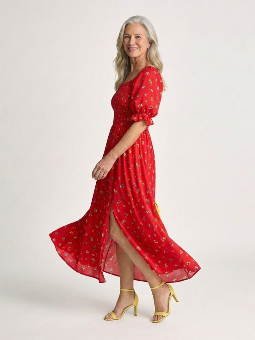 Giathea | Square Neck Floral Puff Sleeve Midi Dress