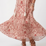 Penlette | Ornate Print Tassel Tie Midi Dress