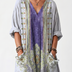 Dorwen | Contrast Panel Embroidered Oversized Pocket Midi Dress