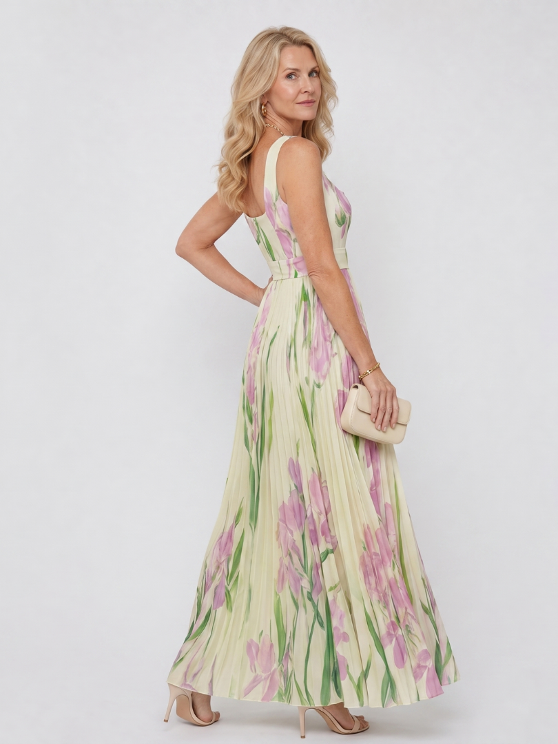 Camwen | Pleated Sleeveless Square Neck Midi Dress