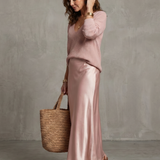 Lunwyn | Bias Fall Satin Skirt Knit Layer Set