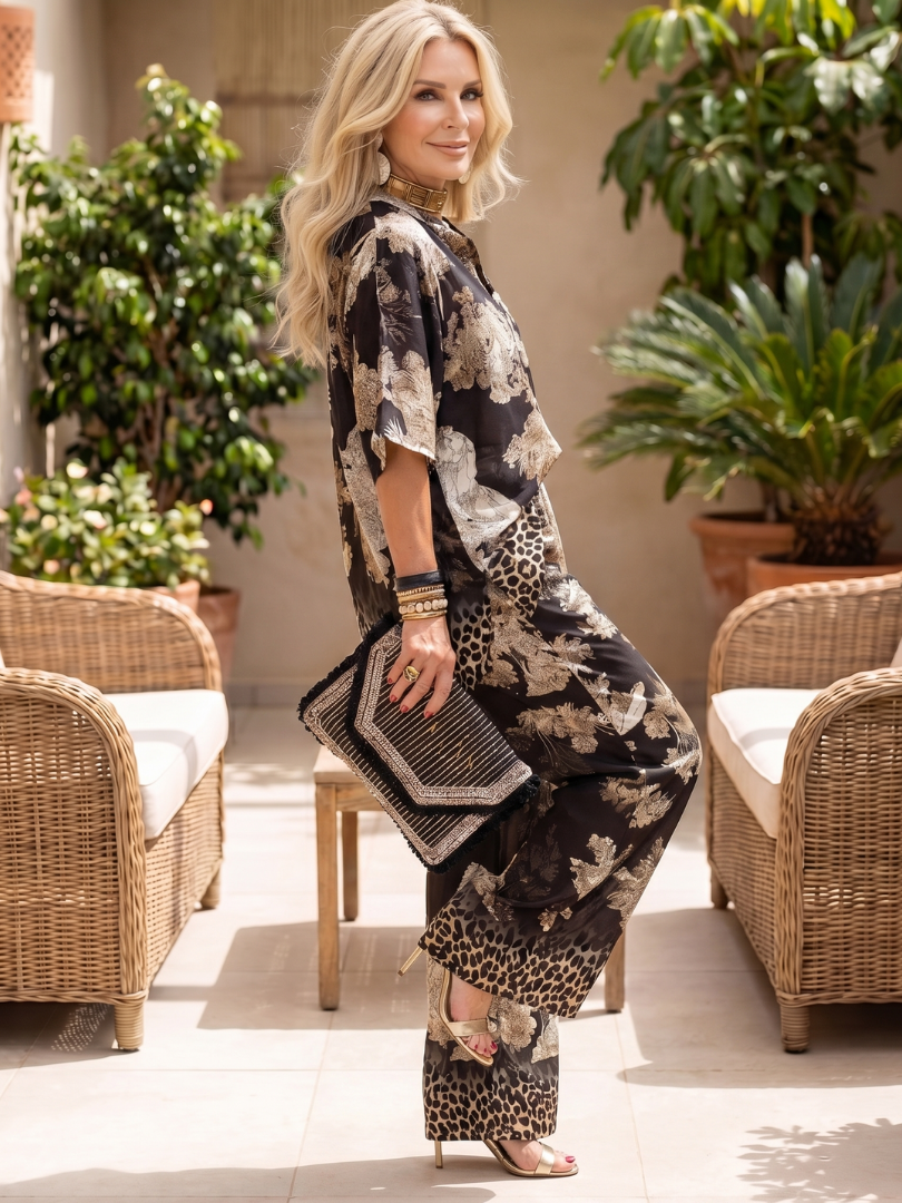 Miradra | Printed Wide Leg Wrap Top Set