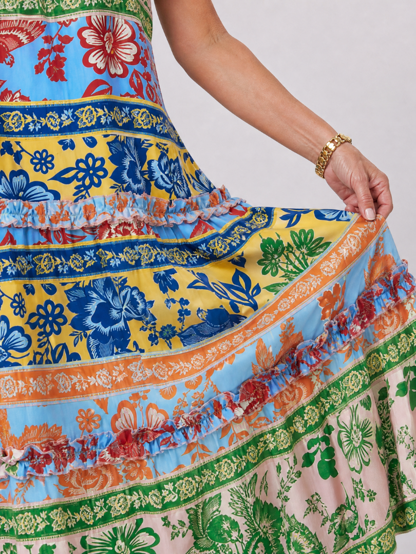 Pensia | Sleeveless Mixed Print Midi Dress