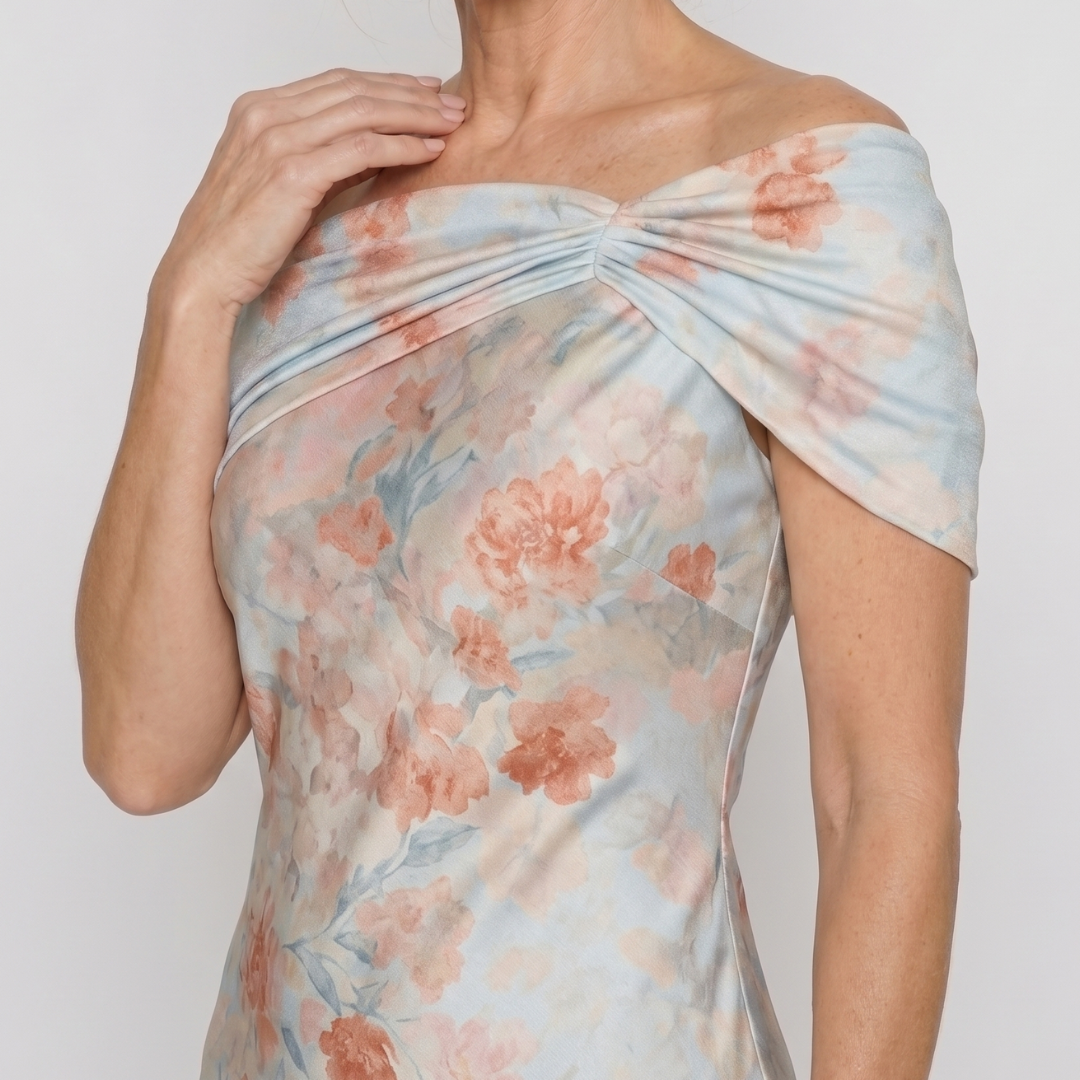 Eliwen | Soft Floral Off Shoulder Fitted Midi Dress