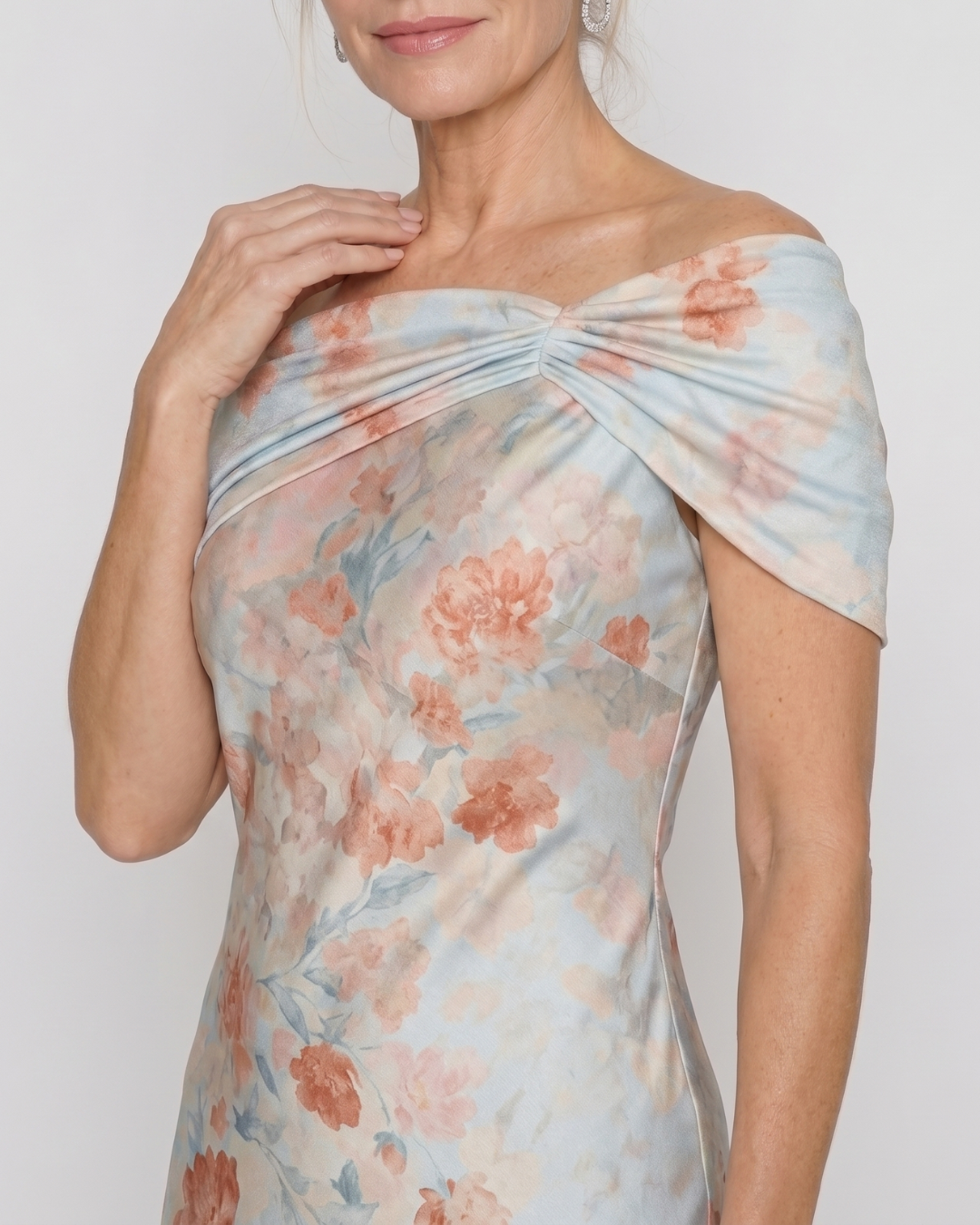 Eliwen | Soft Floral Off Shoulder Fitted Midi Dress