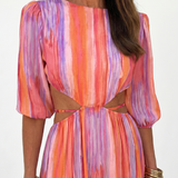 Isathea | Vertical Stripe Cutout Waist Midi Dress