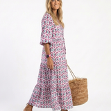 Corbeth | Geometric Print Long Sleeve Tiered Midi Dress