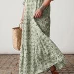 Teswen | Notch Neck Printed Long Sleeve Maxi Dress