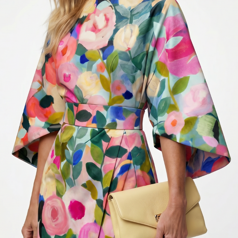 Callora | Wide Sleeve Floral Midi Dress