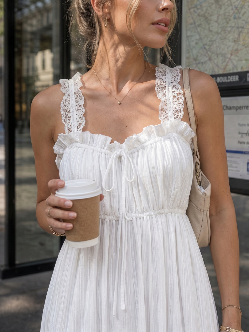 Esmera | Sleeveless Ruffle Strap Flowing Skirt Midi Dress