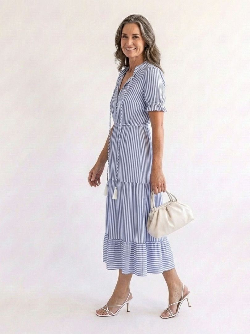 Romysia | Short Sleeve Striped Tiered Midi Dress