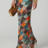 Isabelle | Fitted Multicolor Scale Pattern Maxi Dress