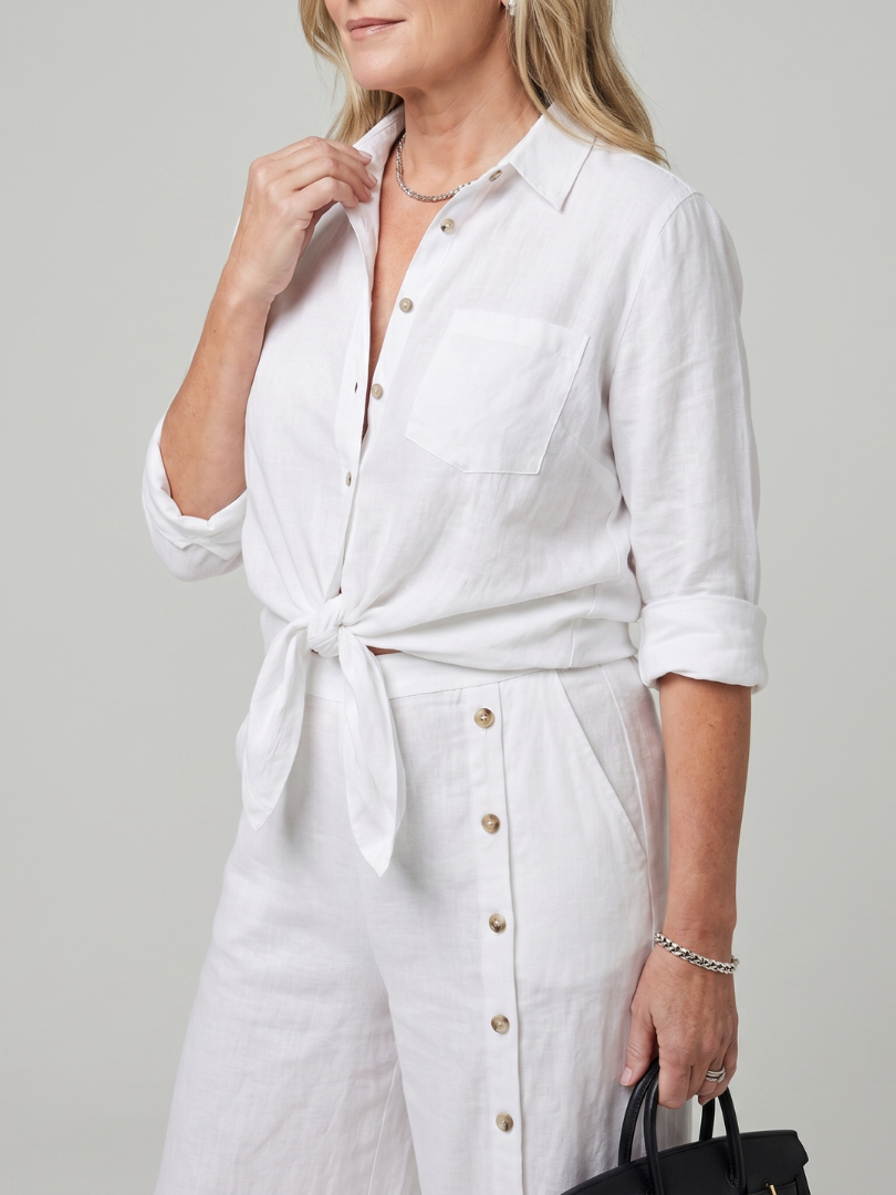 Veslora | Long Sleeve Tie Front Top And Wide Leg Pants Set
