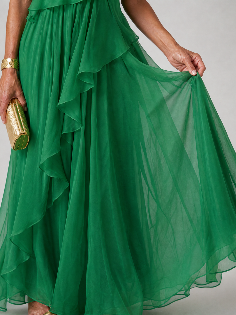 Vidalette | One Shoulder Ruffle Maxi Dress