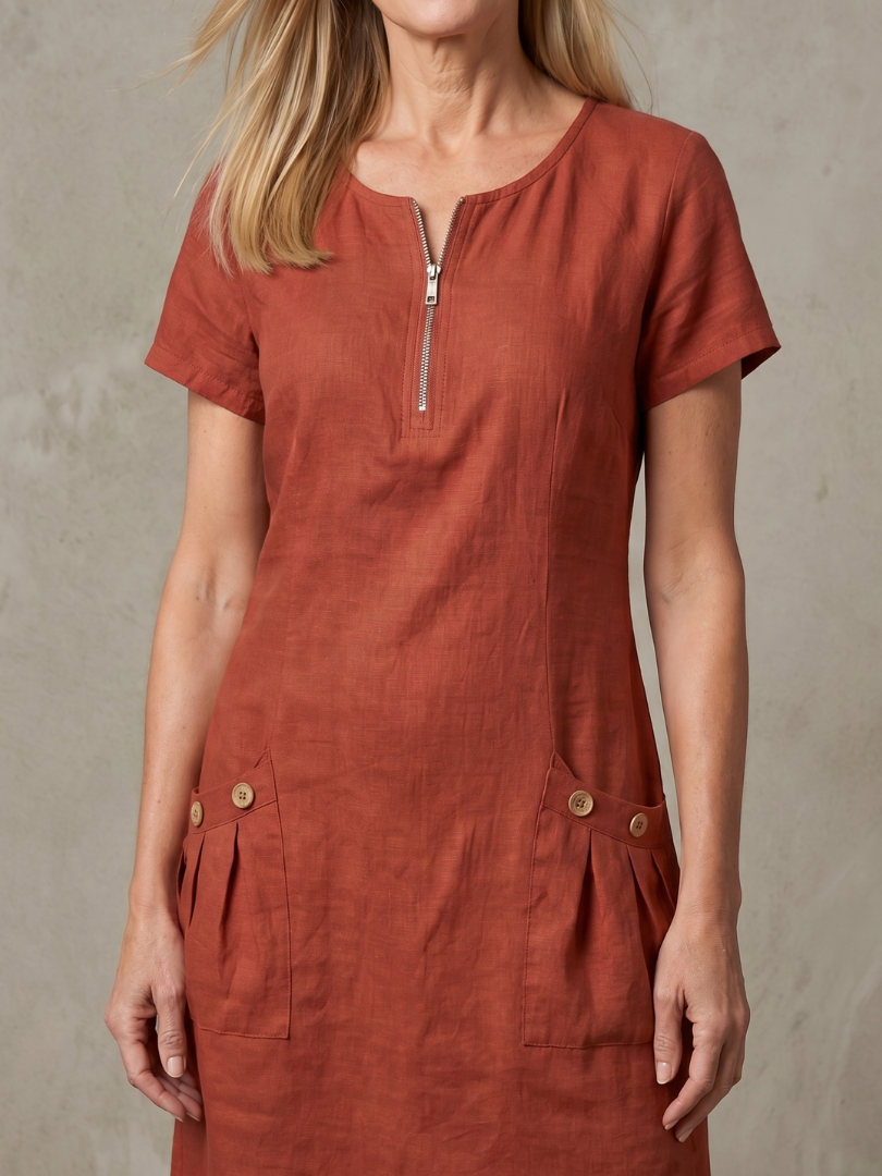 Callabelle | Zip Neck Pocket Detail Knee Length Dress