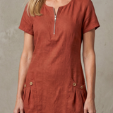 Callabelle | Zip Neck Pocket Detail Knee Length Dress